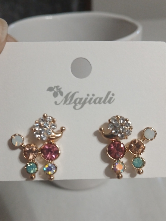 Majiali Jewelry - Gold Color Multicolor Crystal Cluster Earrings